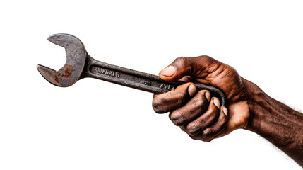 Close-Up of a Hand Gripping a Rusty Wrench Against