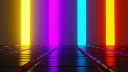 Wall Mural - Black grid cubes with neon lines. Computer generated 3d render