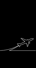 Wall Mural - Animation of one line drawing of passenger airplane transportation travel vertical video black background