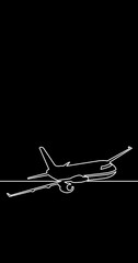 Sticker - Animation of one line drawing of passenger airplane transportation travel vertical video black background