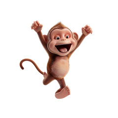 Wall Mural - 3D rendering cute cartoon characters Monkey jumping happily on transparent background PNG