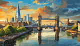 Fototapeta Londyn - London city landscape with Tower Bridge