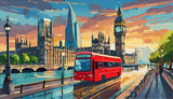 Fototapeta Big Ben - London city landscape with Big Ben and red bus