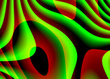 Fototapeta  - Graficzne abstrakcyjne tło, nakładające się zielone faliste kształty oraz żarzące się czerwienie