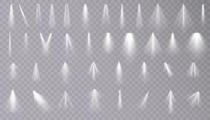 Leinwandbilder - Set of isolated spotlight light effects. White glowing spotlight on a transparent background.	