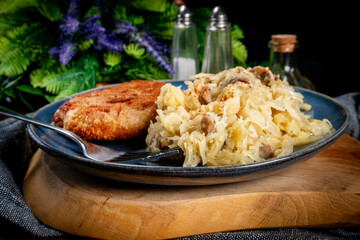 Wall Mural - Minced meat cutlet with boiled sauerkraut.