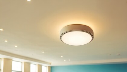 Wall Mural - a ceiling light in a room with a blue wall and a white ceiling light in the middle of the room.