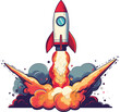 © Vectorvstocker - Colorful rocket launching flames smoke. Space exploration startup concept vector illustration