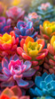 Top view of succulents of bright colors as an abstract colorful background
