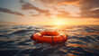 lifebuoy on the water Lifebuoy Floating on Open Sea at Sunset,
A life saver floating at sea