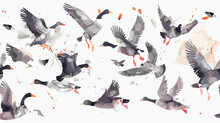 Birds Watercolor Illustrations Wild Geese And Ducks
