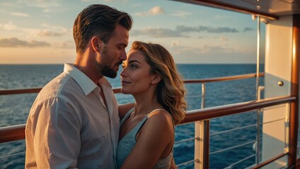 Travel cruise ship couple on sunset cruise