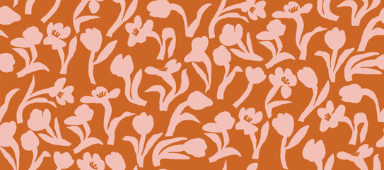 Wall Mural - Peach fuzz tulip Flowers Seamless modern pattern