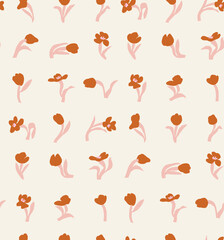 Pink tulip Flowers Seamless boho pattern