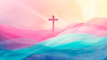 Wall Mural - Crucifixion Of Jesus Christ Abstract  christian cross colorful banner  , easter and christian concept, horizontal background, copy space for text