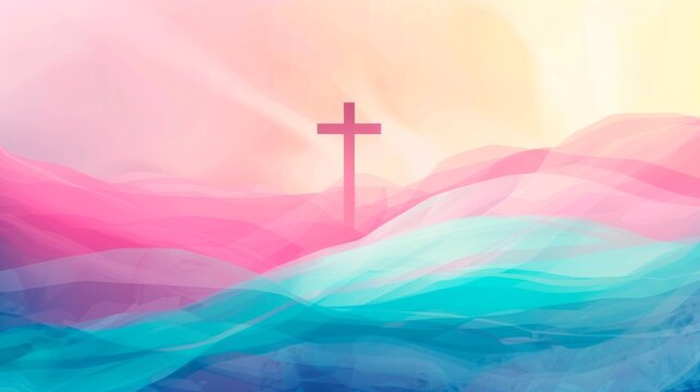 Crucifixion Of Jesus Christ Abstract  christian cross colorful banner  , easter and christian concept, horizontal background, copy space for text