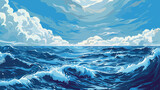 Fototapeta Pokój dzieciecy - Ocean Sea surface. Vector illustration, cartoon seascape or waterscape