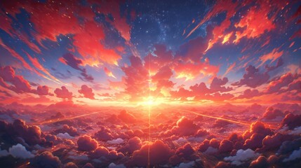 anime concept sky sunset landscape background eclipse, ai