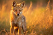 Capturing the Spirit of the Wild: An Alarmed Jackal in its Natural Wilderness Habitat at Sunset