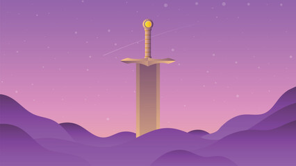 vector illustration of a sword in the middle of the desert