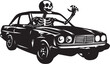 Ghost Highway Car with Skeleton Icon Graphic Skeletal Arsenal Vector Logo Design with Guns