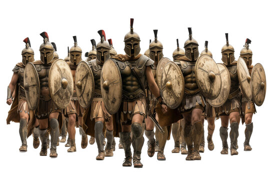 Ancient Spartan Soldier Advancing in Formation with Comrades Isolated on Transparent Background