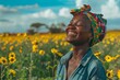 A delighted African woman finds joy farming