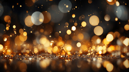 Wall Mural - Christmas gold background with lights, stars, dots, Christmas gold bokeh light background.