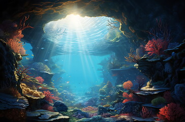 Wall Mural - Underwater landscape. Generative AI