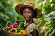 Beautiful African female farmer with a vegetable filled basket