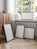 Fototapeta Panele - Mockup frame in home interior background, 3d render	