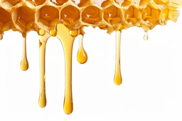 Sticker - Dripping honey on isolated white honeycomb