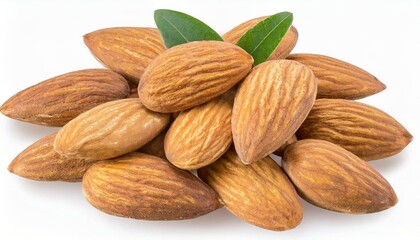 Top view of almonds heap isolated white background clipping path