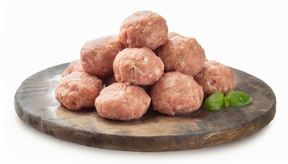 Wall Mural - Pile of fresh raw meatballs clipping path white background