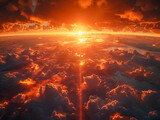 Fototapeta  - Rising sun high above the clouds, Stunning sunset landscape