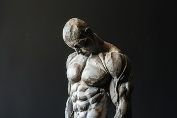 Poster - Muscular body builder on dark background showcasing sculpted physique Promoting a healthy lifestyle