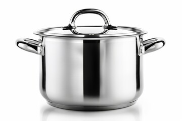 Stainless steel cooking pot on white background