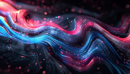 Wall Mural - Pink   blue neon wave lines on futuristic background, data transfer concept, fantastic wallpaper.