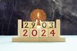 February 29th. Cube calendar for February 29 on wooden surface with copyspace for your text. Leap year, intercalary day
