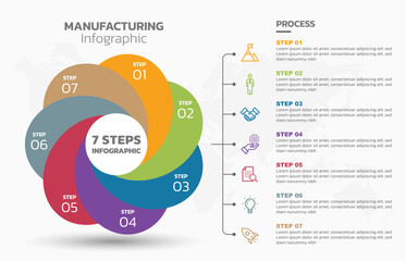 Wall Mural - Visual data presentation. Cycle diagram with 7 options. Pie Chart Circle infographic template with 7 steps, options, parts, segments. Business concept. Marketing infographic vector illustration.