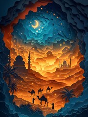 Wall Mural - Islamic background image, religion Paper-Cut Art generative ai art