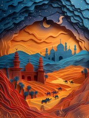 Wall Mural - Islamic background image, religion Paper-Cut Art generative ai art