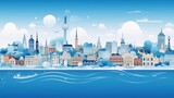 Fototapeta  - 
Panoramic view of the city skyline with world famous landmarks in a very vivid paper cut style vector illustration