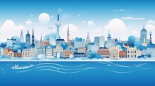 
Panoramic view of the city skyline with world famous landmarks in a very vivid paper cut style vector illustration