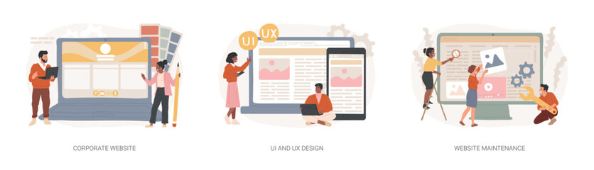 corporate website isolated concept vector illustration set. ui and ux design, website maintenance, w