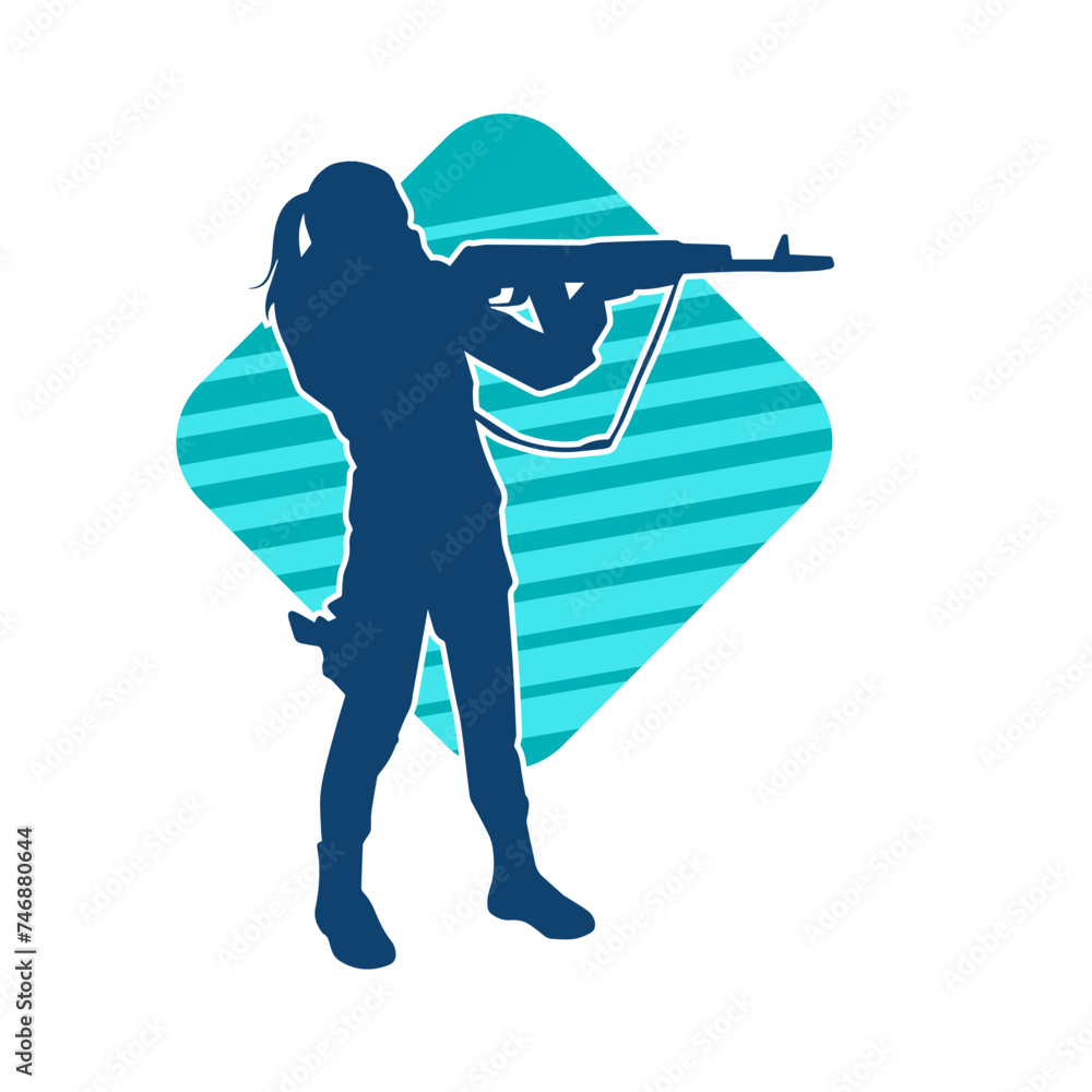 Female Riflehunter Outline Silhouette of a female shooter firing sniper long barrel rifle gun ...
