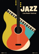 Jazz music festival poster template design with combination of guitar and piano