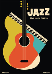 Poster - Jazz music festival poster template design with combination of guitar and piano