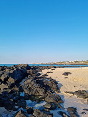 This is a Jeju seascape with basalt rocks.