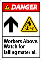 Poster - Danger Sign, Workers Above Falling Material